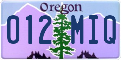 OR license plate 012MIQ