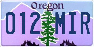 OR license plate 012MIR