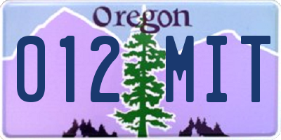 OR license plate 012MIT