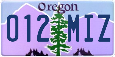 OR license plate 012MIZ