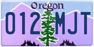 OR license plate 012MJT