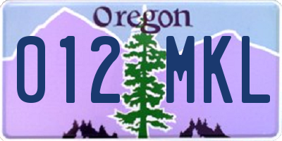 OR license plate 012MKL