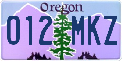 OR license plate 012MKZ