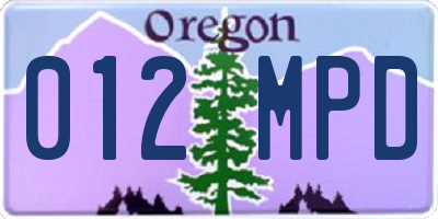 OR license plate 012MPD