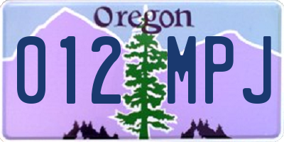 OR license plate 012MPJ
