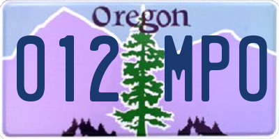 OR license plate 012MPO