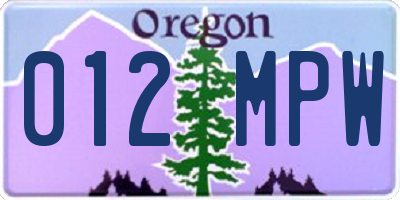 OR license plate 012MPW