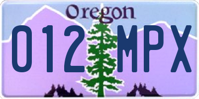 OR license plate 012MPX
