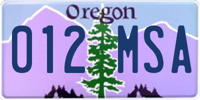 OR license plate 012MSA