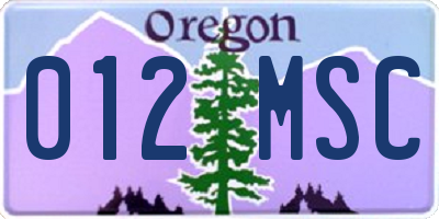 OR license plate 012MSC