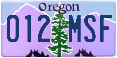 OR license plate 012MSF