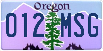 OR license plate 012MSG