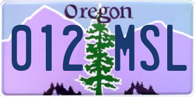 OR license plate 012MSL