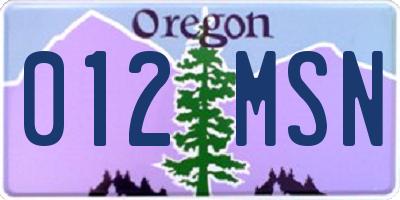 OR license plate 012MSN