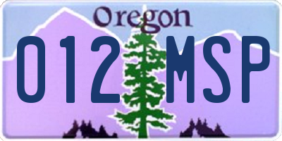 OR license plate 012MSP