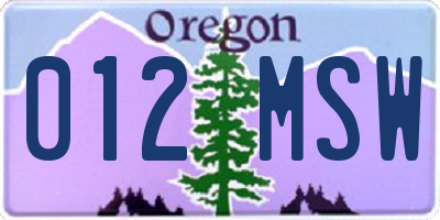 OR license plate 012MSW