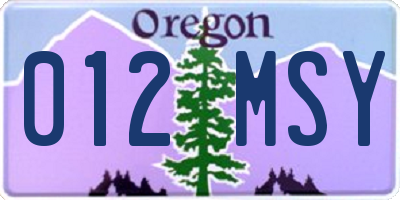 OR license plate 012MSY