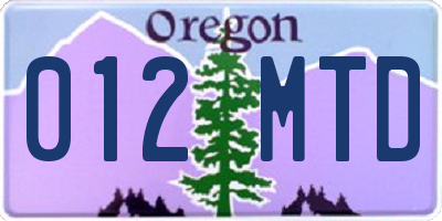 OR license plate 012MTD