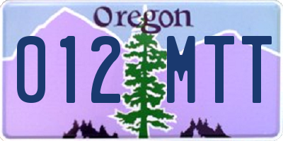 OR license plate 012MTT