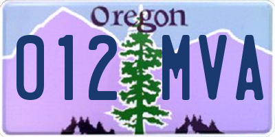 OR license plate 012MVA
