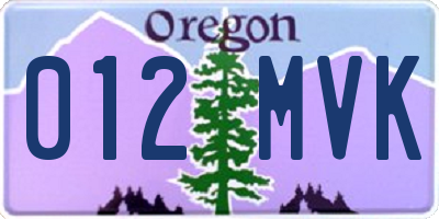 OR license plate 012MVK