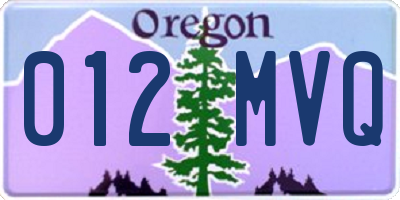 OR license plate 012MVQ