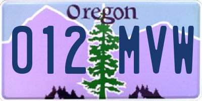 OR license plate 012MVW
