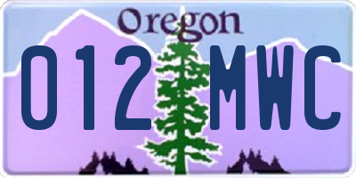 OR license plate 012MWC