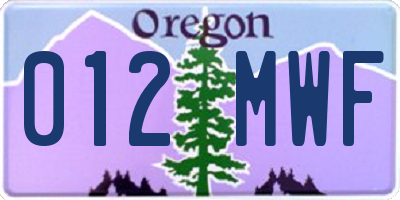 OR license plate 012MWF