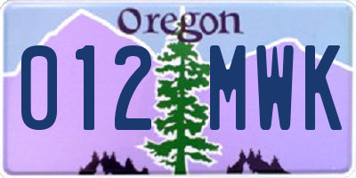 OR license plate 012MWK