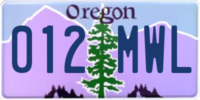 OR license plate 012MWL