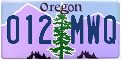 OR license plate 012MWQ
