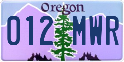 OR license plate 012MWR