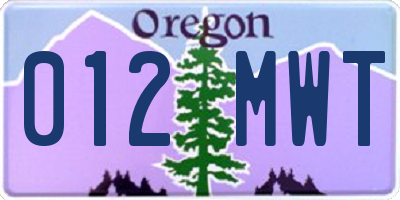 OR license plate 012MWT