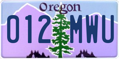 OR license plate 012MWU