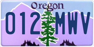 OR license plate 012MWV