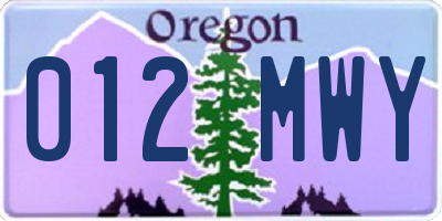 OR license plate 012MWY