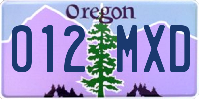 OR license plate 012MXD