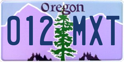 OR license plate 012MXT