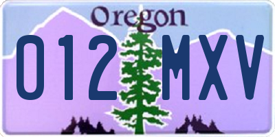 OR license plate 012MXV