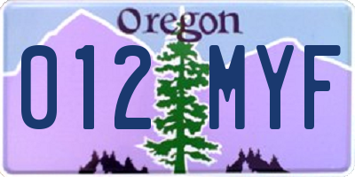OR license plate 012MYF