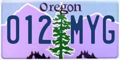 OR license plate 012MYG