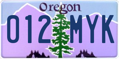 OR license plate 012MYK