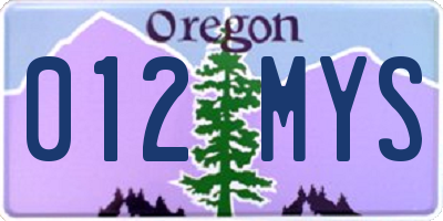 OR license plate 012MYS