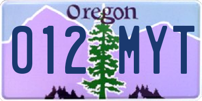 OR license plate 012MYT