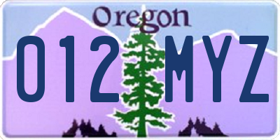 OR license plate 012MYZ
