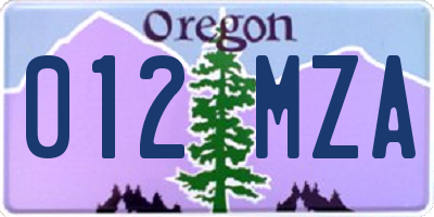OR license plate 012MZA