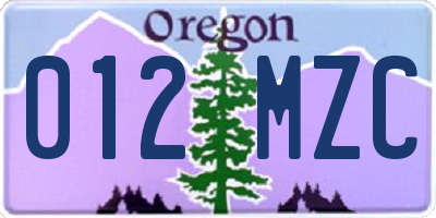 OR license plate 012MZC