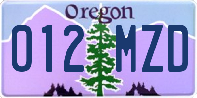 OR license plate 012MZD