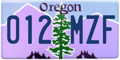 OR license plate 012MZF